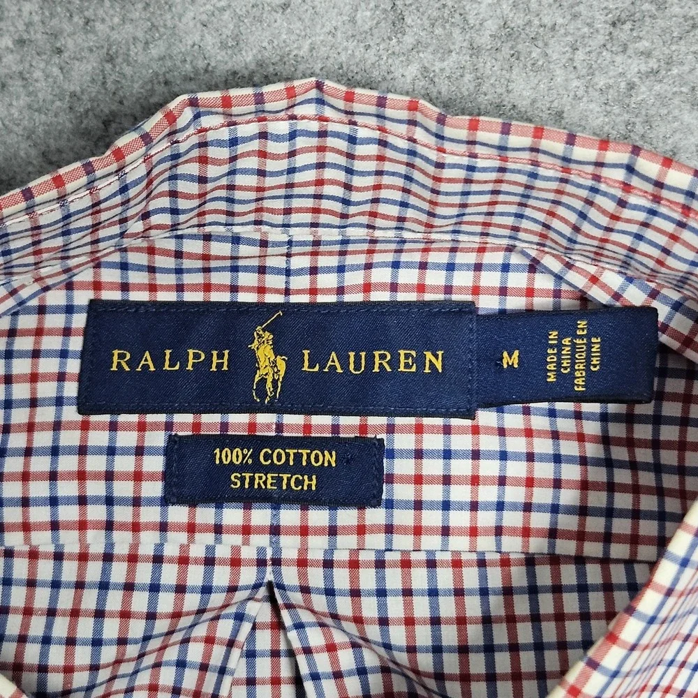 Men's Red White Blue Ralph Lauren‎ Button Down Plaid Shirt Size Medium